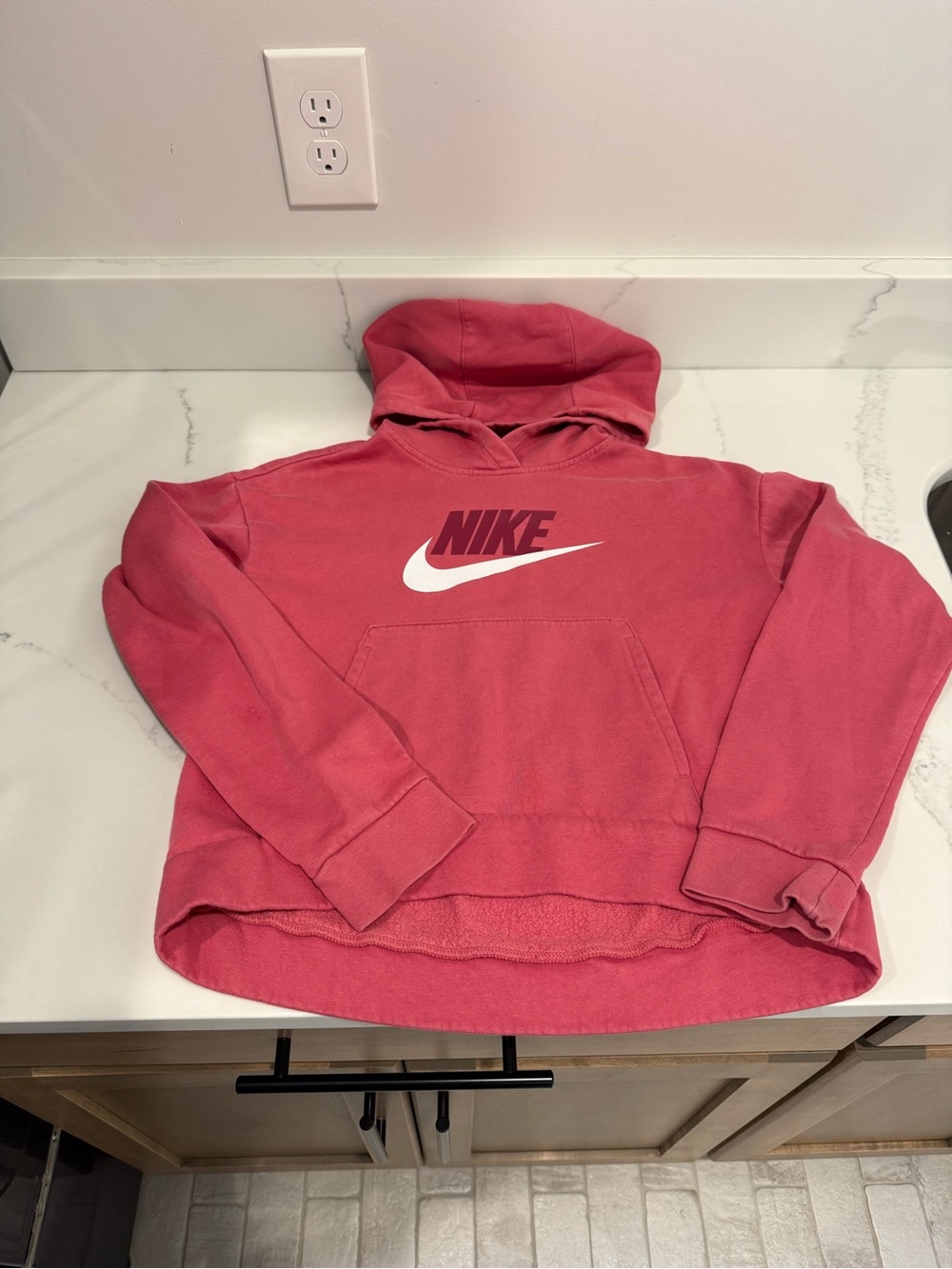 Nike Men’s Pink Pullover Hoodie with White Swoosh